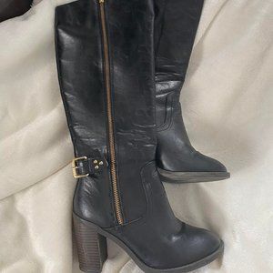 EUC Lauren Conrad "Crook" Black Knee High Boots with Gold Buckle